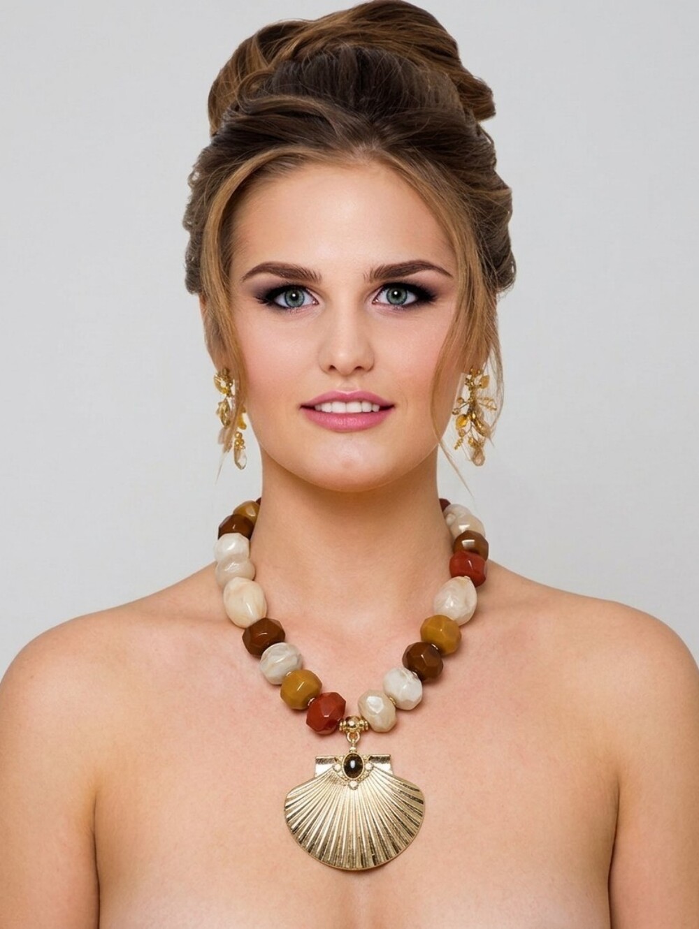 🤎▪️Piper K ▪️Reconstituted Tiger Eye 16 Inch Beaded Shell Pendant Necklace